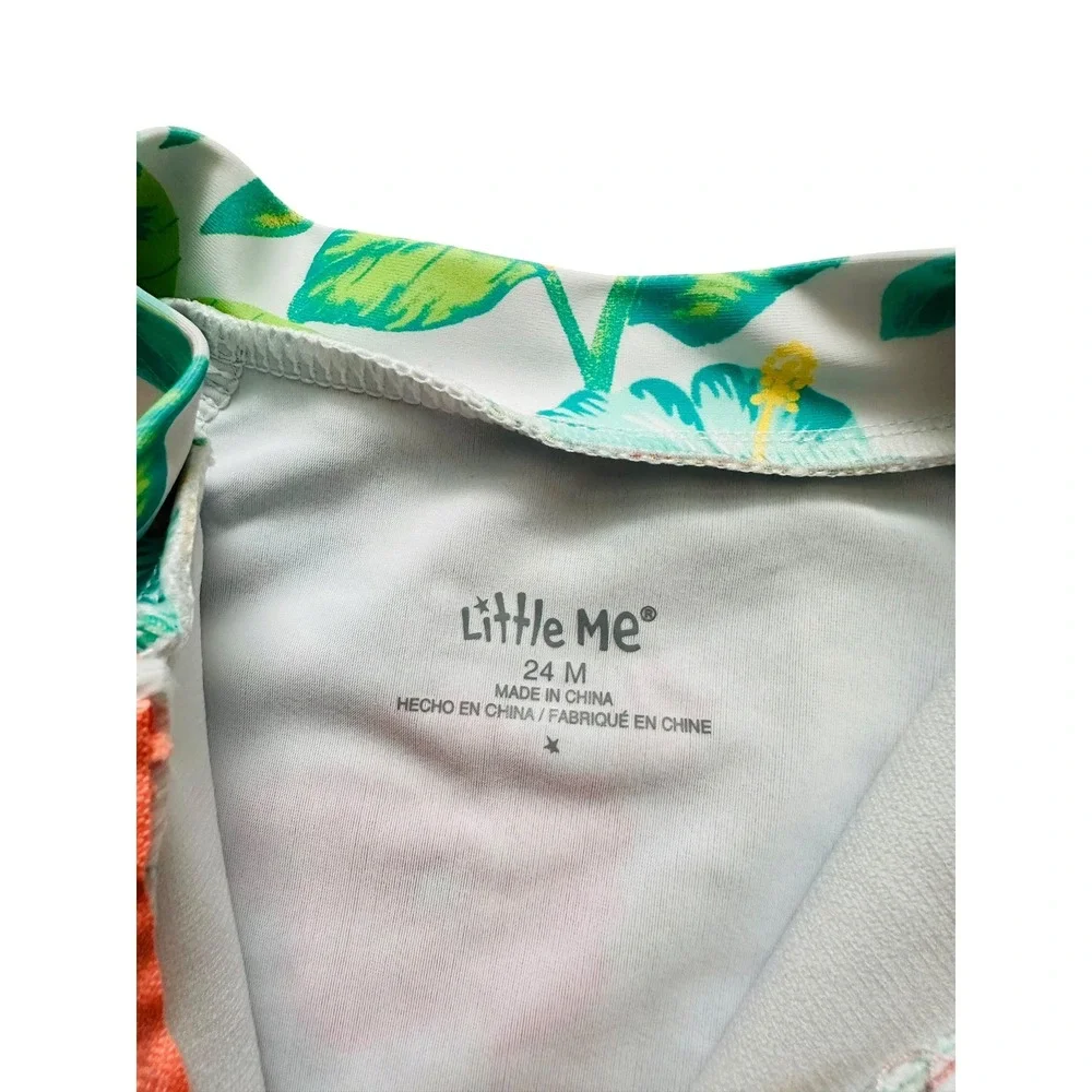 Little Me Tropical Hibiscus Rash Guard One Piece Swimsuit Floral Peplum 24M